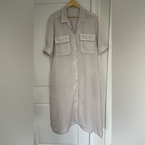 120% Lino women’s linen maxi shirt dress size 40 (M US) beige